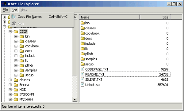 Figure 8. Explorer (version 11), showing Edit menu with no file selected
